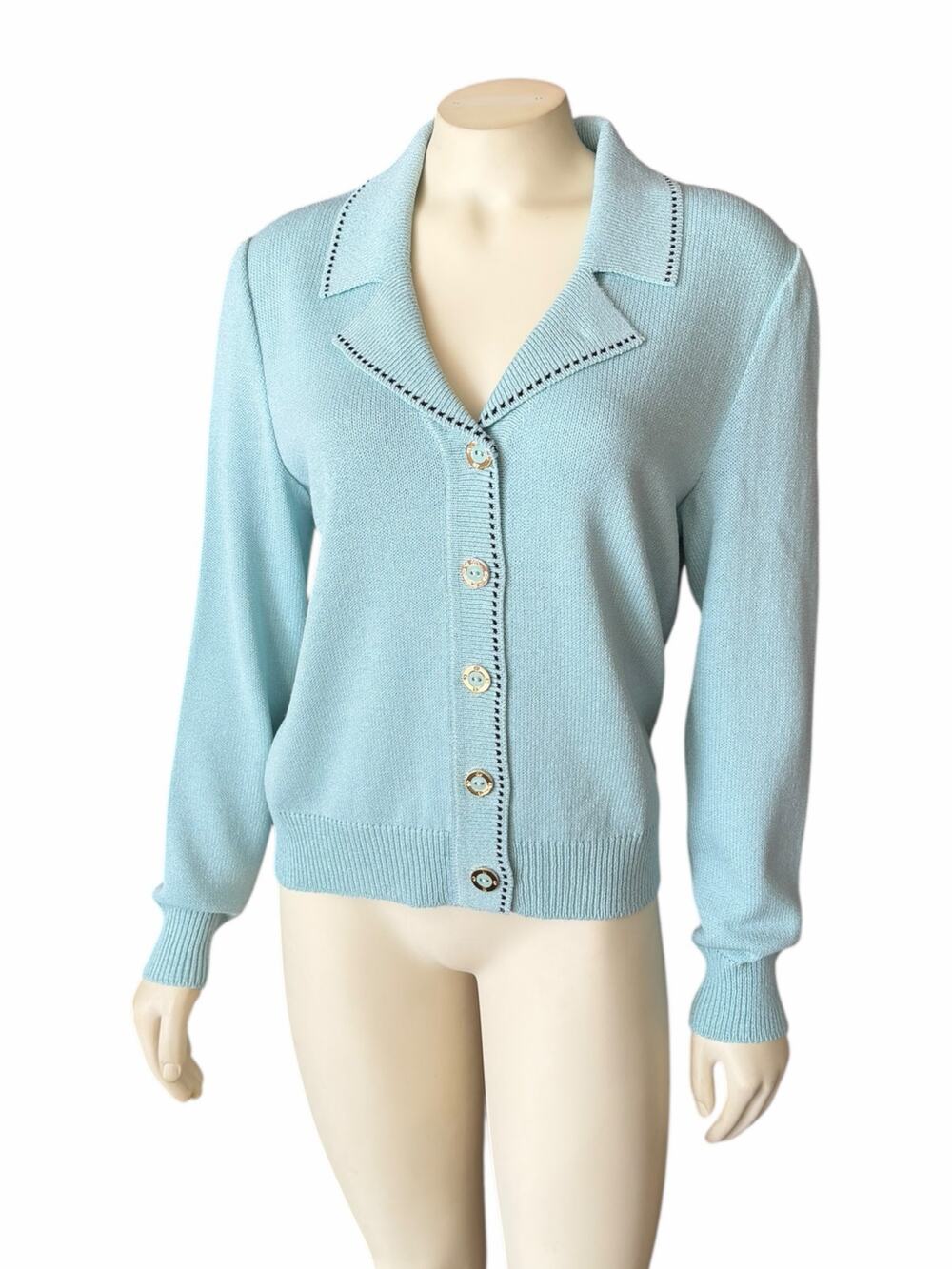 St. John Sport Blue Button Cardigan Gold Buttons Small